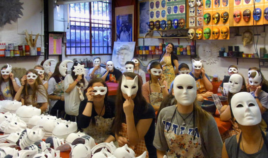 School group making masks in Italy